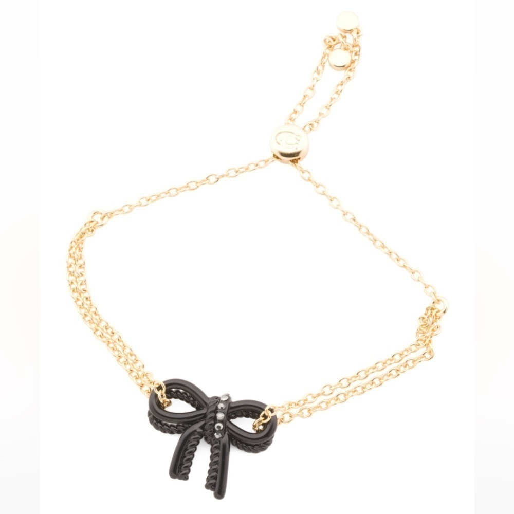 Last One Coach New Gold Tone Black Pave Bow Double Chain Slider Bracelet 49$